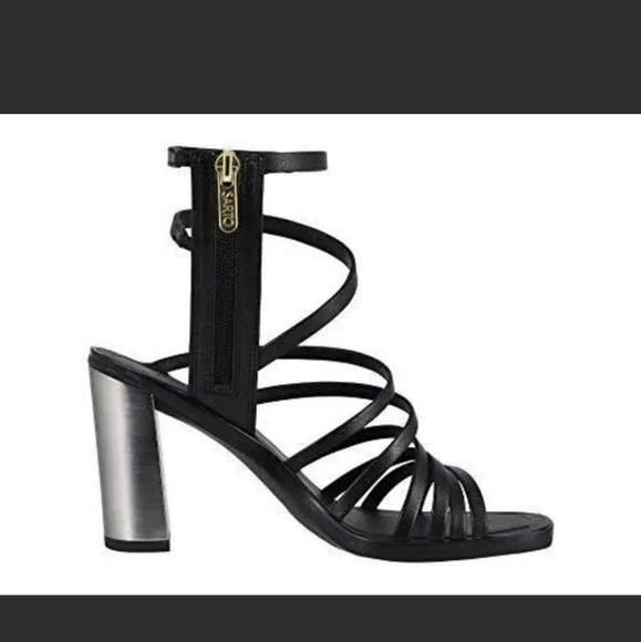 Sarto By Franco Sarto Black Leather Winnie Strappie Block Heel Sandals - Picture 1 of 10